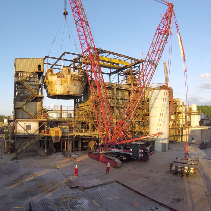 Removal of roaster old conical section utilizing a 191-ton single crane super lift.