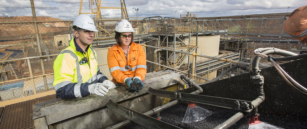Employees at KCGM carbon reneration kiln