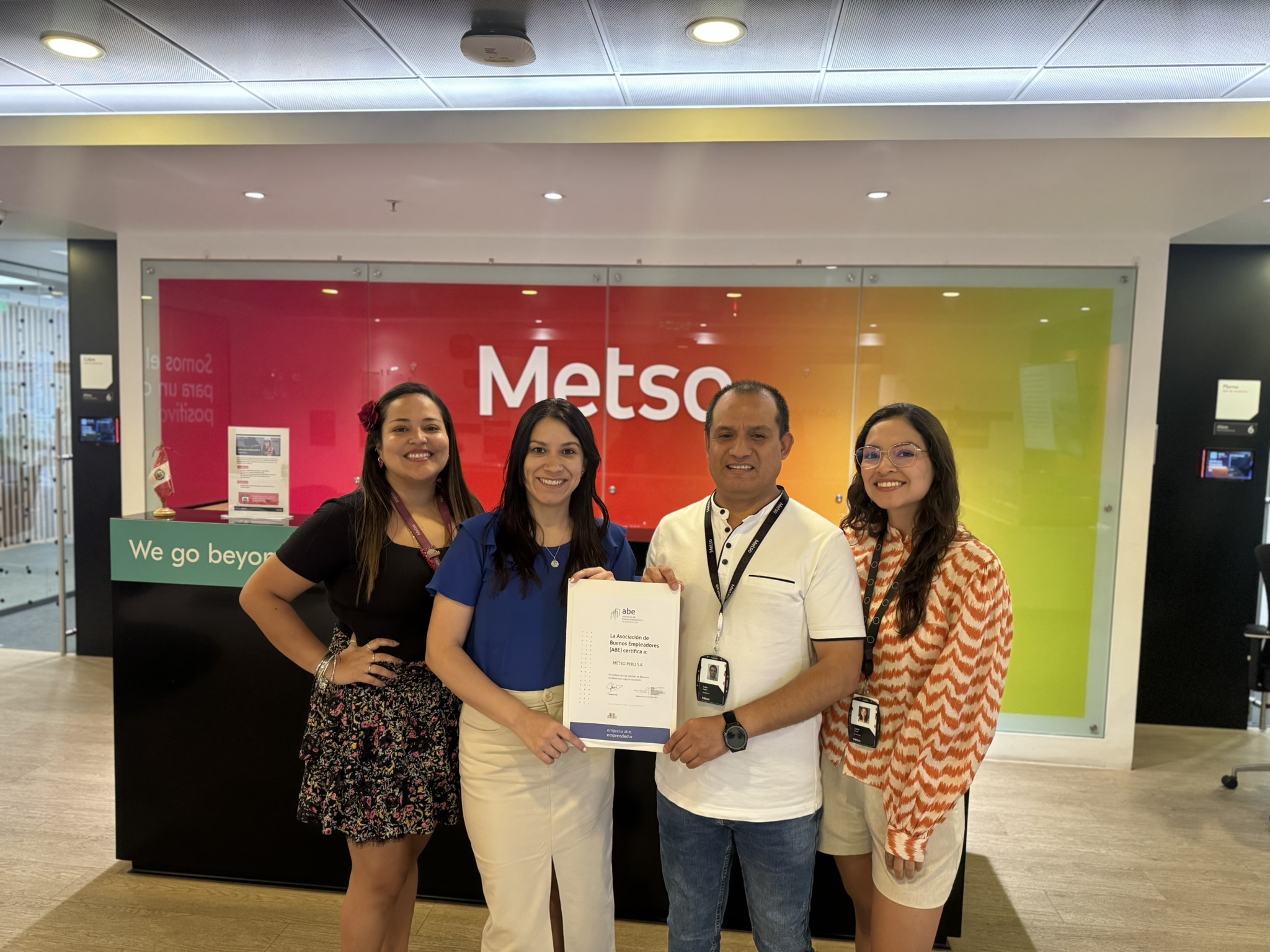 Metso logró una nueva recertificación ABE para el período 2026 - 2027, en la categoría “Socio Emprendedor”, otorgada por la Asociación de Buenos Empleadores (ABE), de la Cámara de Comercio Americana del Perú (AMCHAM)