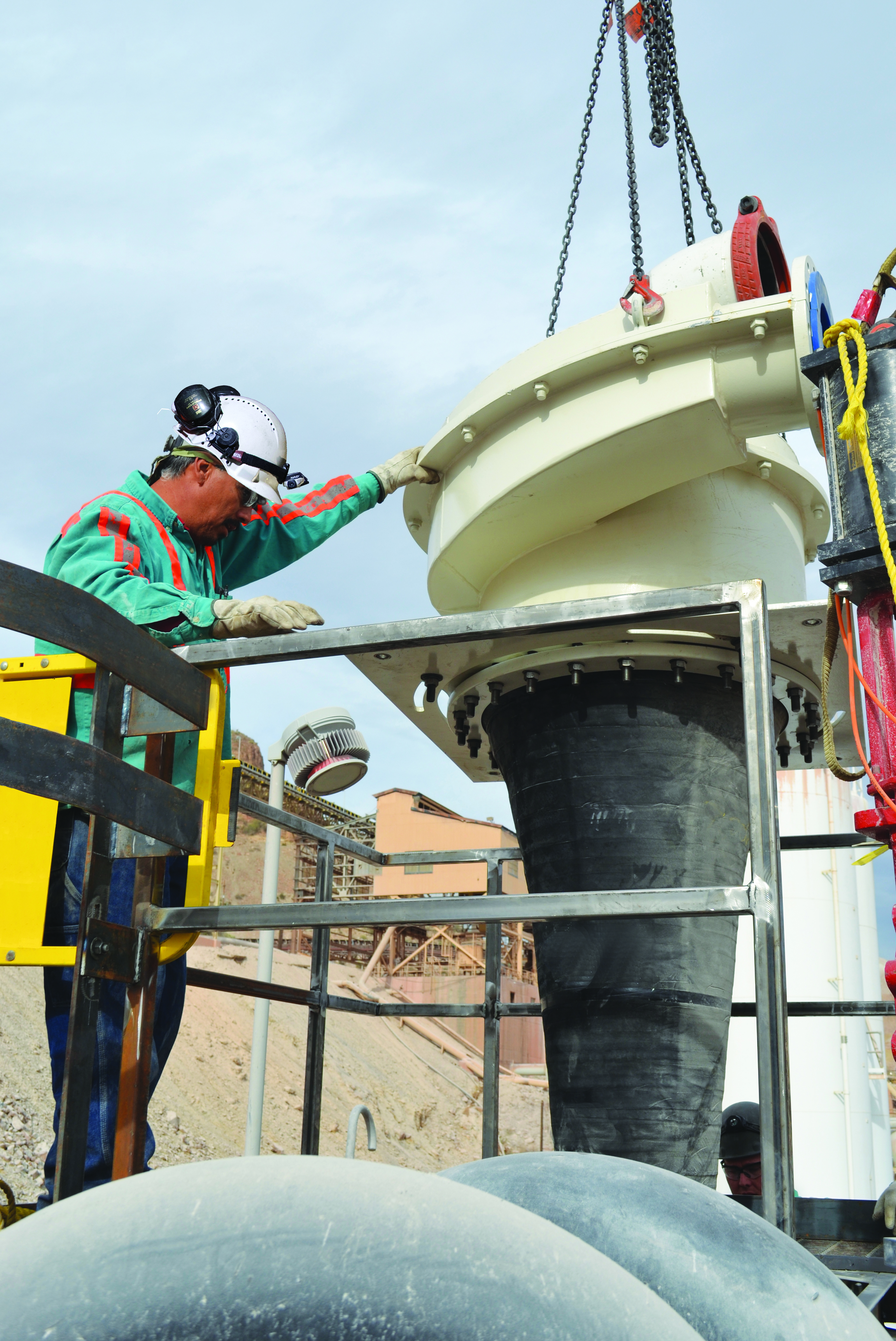 Metso MHC™ Series hydrocyclone going through an installation at a customer site.