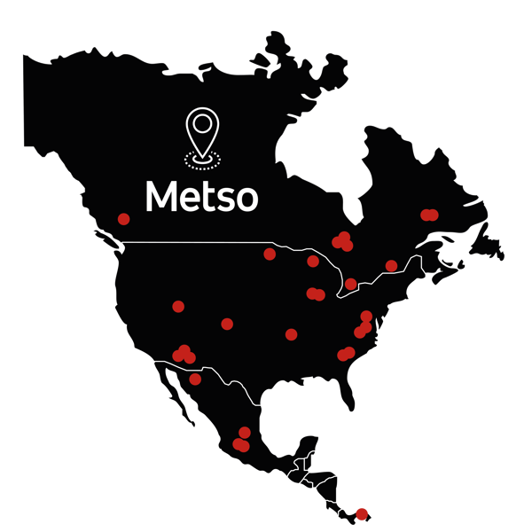 Map of North and Central America with MetsoOutotec locations