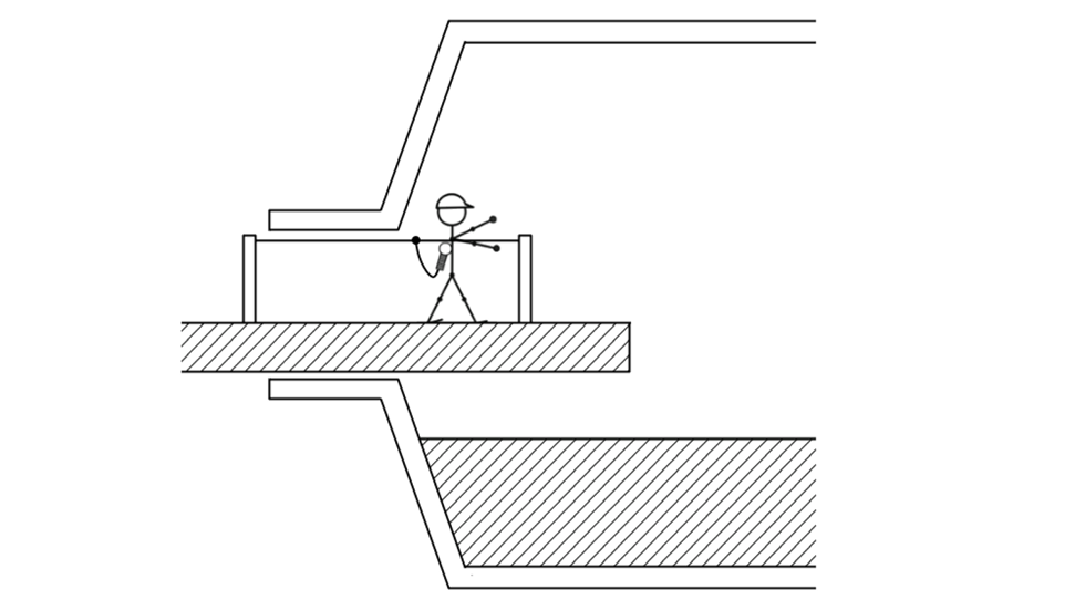 A potential fall arrest system implemented for safe mill access.