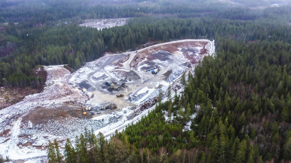 Aerial view of crushing and screening site