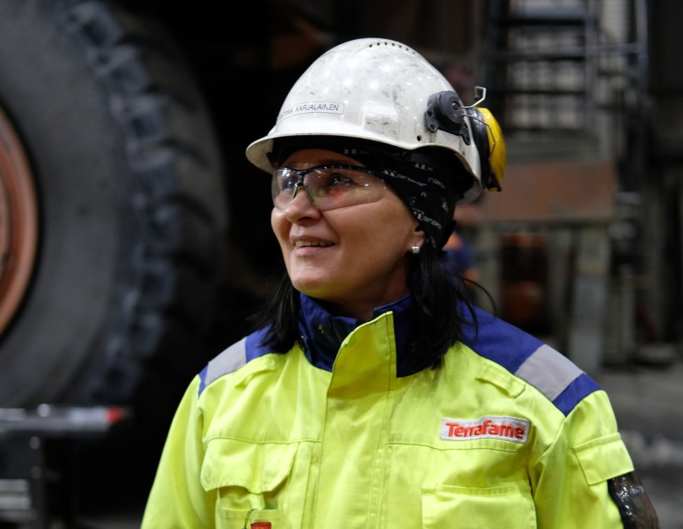 A woman in safety gear at Terreafame mine.