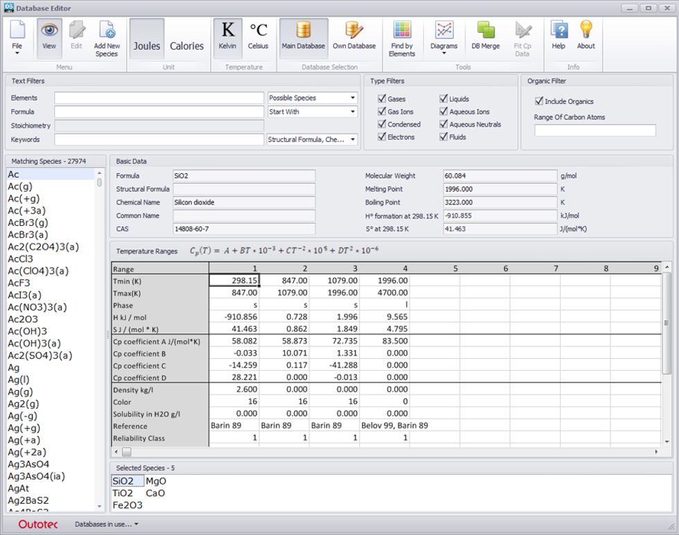 HSC Thermochemical Database