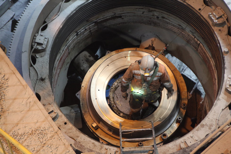 A view to the center of a Symons crusher.