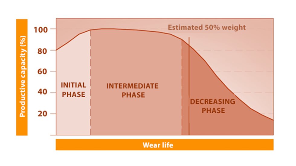 Graph showing the phases of wear. 