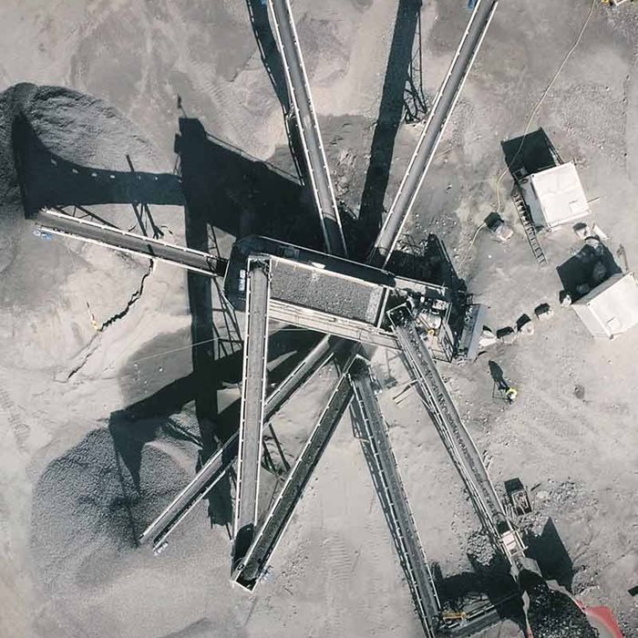 Aerial image of an aggregate production site.