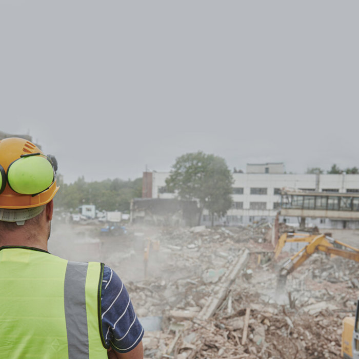 Concrete and demolition waste at construction site ready for recycling