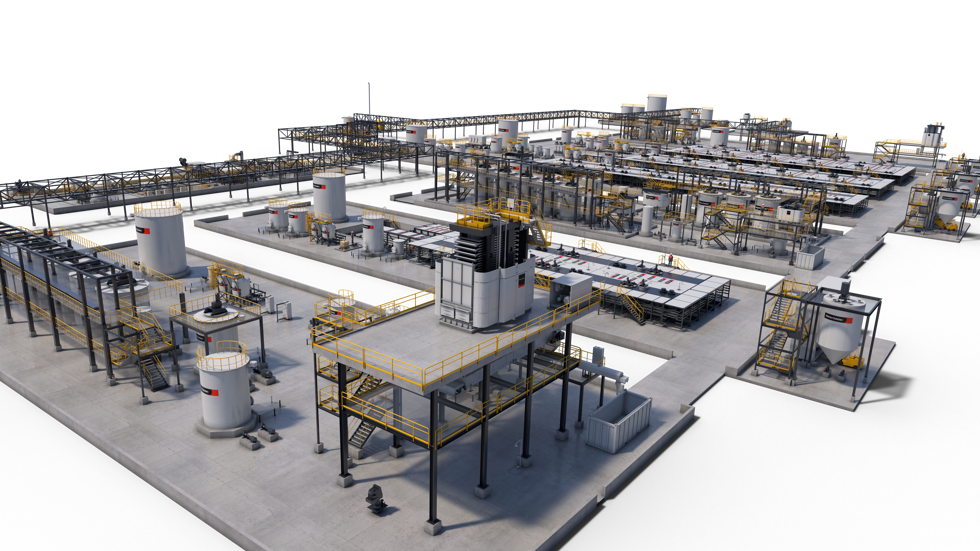 3D rendering of Battery Black Mass Recycling Process
