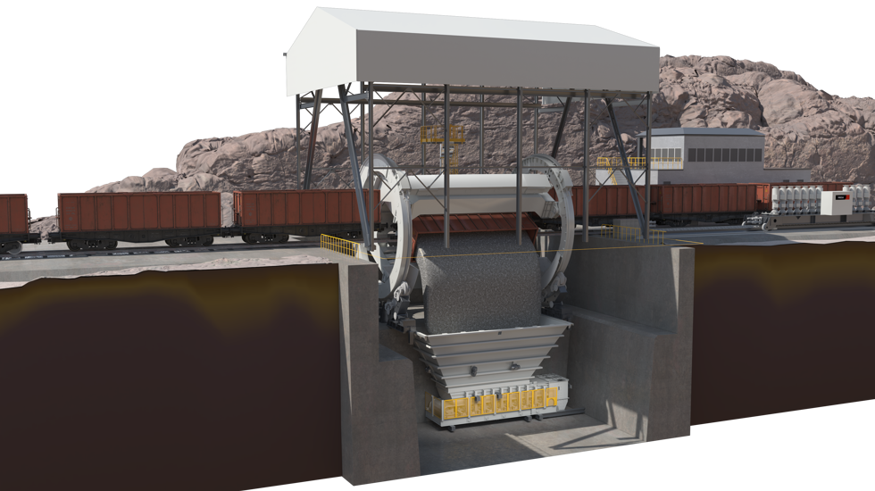 Apron feeder - railcar dumper