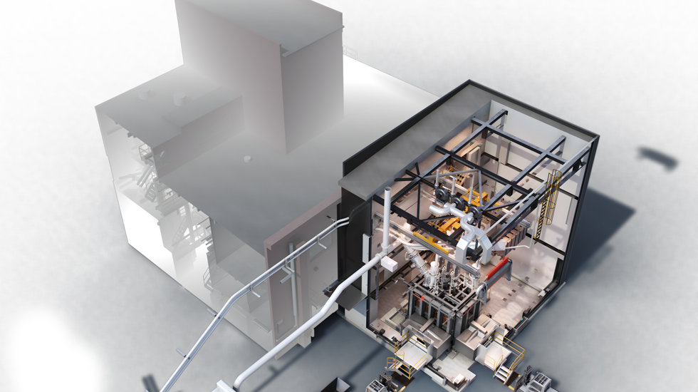 Figure 1: Schematic presentation of the new 3-in-line pilot furnace in Metso Research Center in Pori, Finland.
