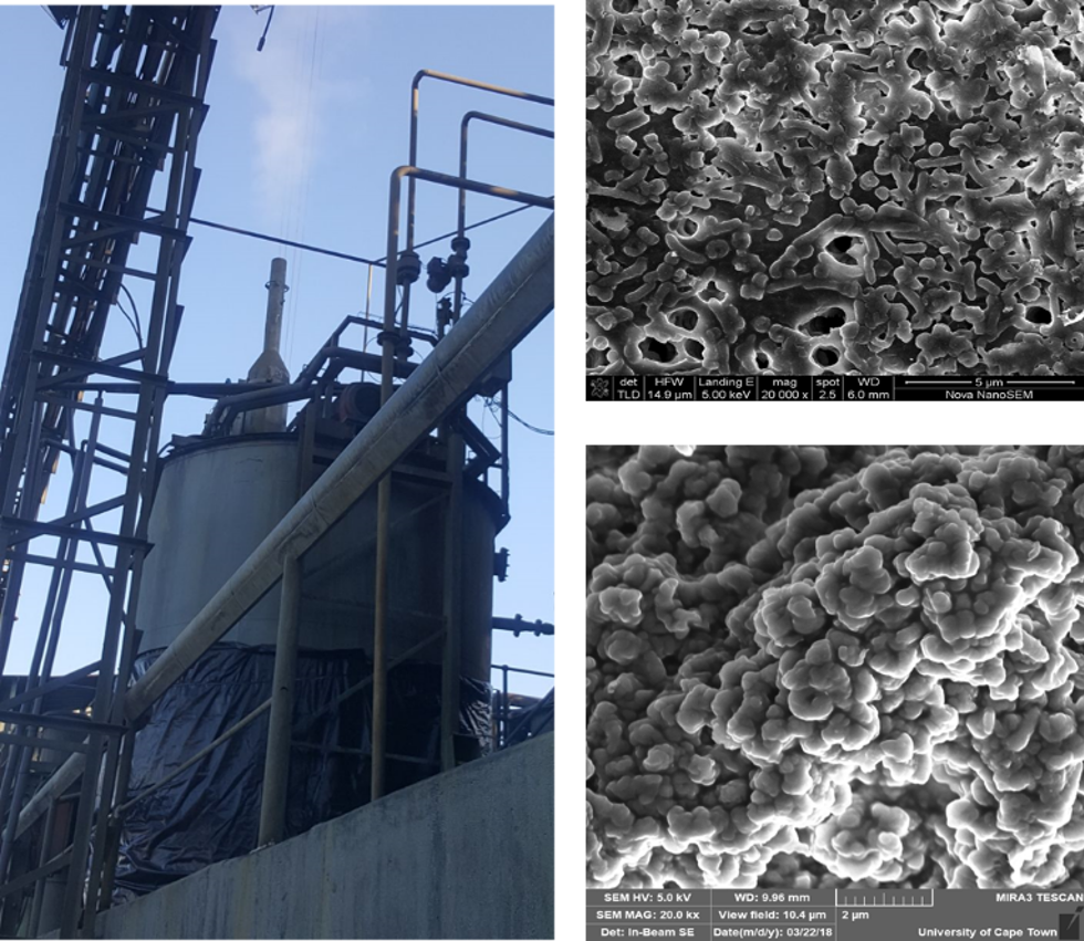 Fairview 21 m3 test reactor and photomicrographs of the bacteria