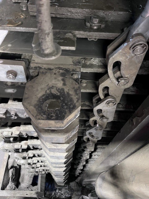 Here is an example of misaligned collectors (/plate pack) likely caused by improper plate alignment procedures.