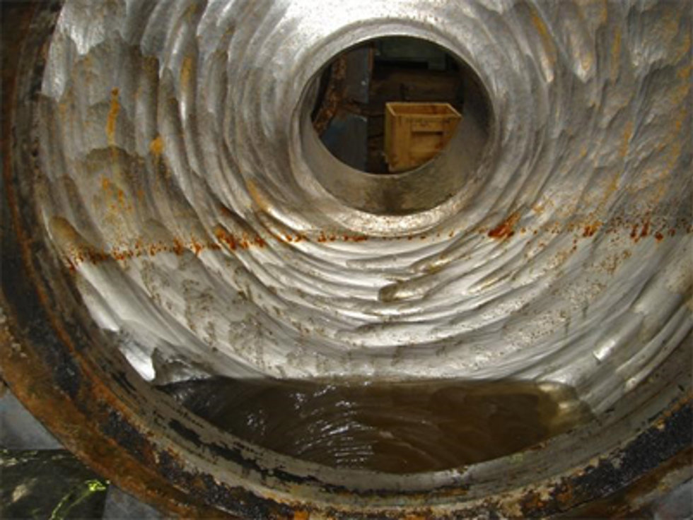 Fine particle wear in a slurry pump.