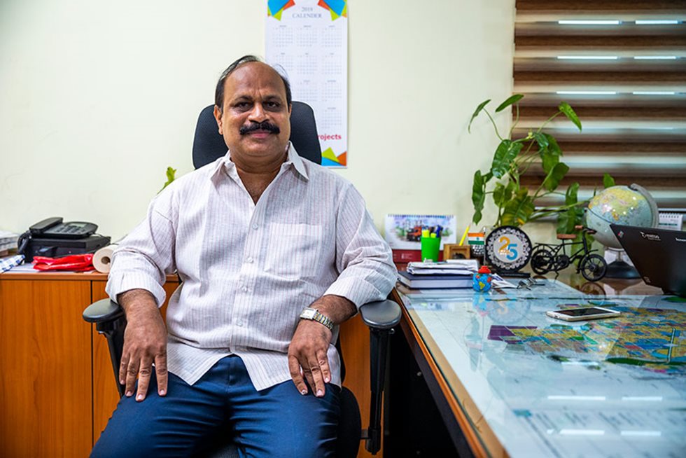 Mr. Jasti Srinivas, Managing Director of Ravitej Projects Pvt. Ltd. pictured in his office. 