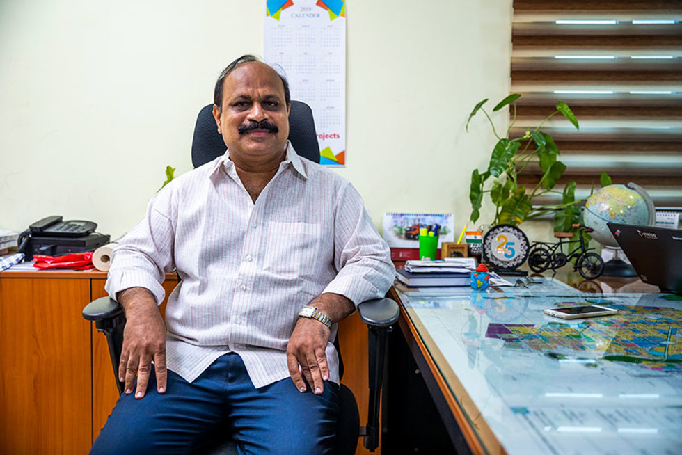 Mr. Jasti Srinivas, Managing Director of Ravitej Projects Pvt. Ltd. pictured in his office. 