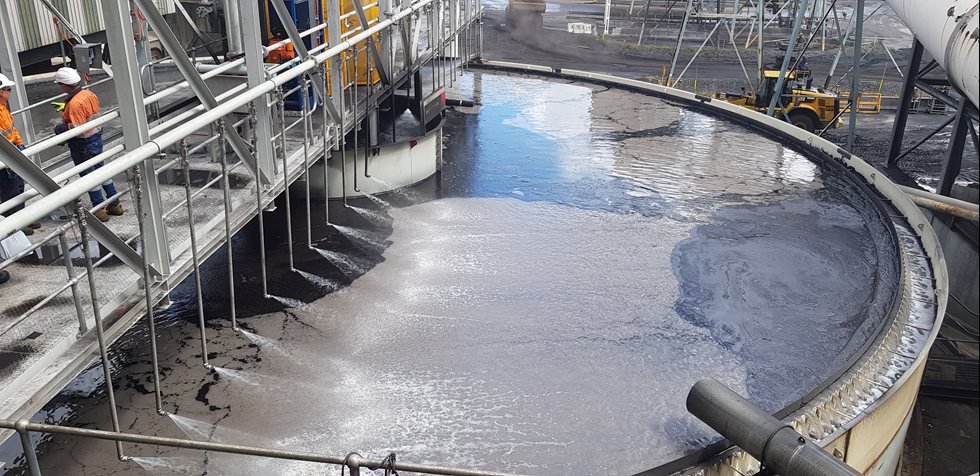 Thickener operating after upgrade, note overflow clarity and low levels of froth on thickener surface.